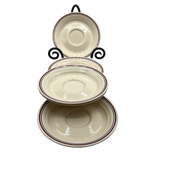 Corelle by Corning Vitrelle Abundance Pyroceram Red Blue Banded Saucers 5 Piece - Picture 4 of 10